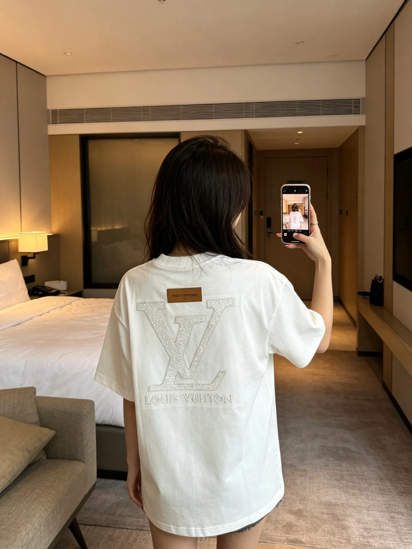 Louis Vuitton/Louis Vuitton front and back letter woven embroidered short sleeves